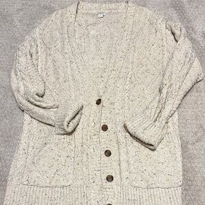 J. Crew Speckled Cream Cable Knit Cardigan